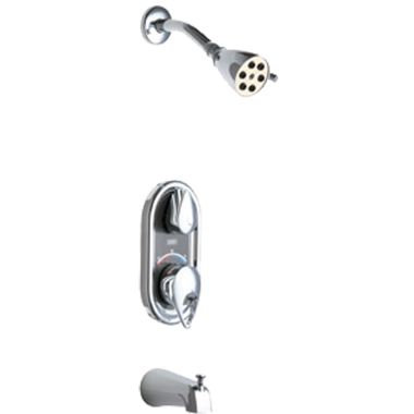 Click here to see Chicago Faucet 2500-600XKCP Chicago Faucets TempShield Thermostatic Pressure Balancing Shower Valve with Shower Head and Diverter Tub Spout, 2.5 GPM, 80 PSI, Chrome - 2500-600XKCP