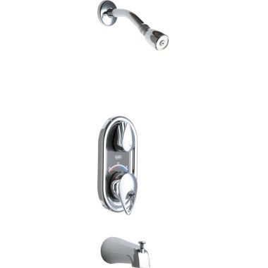 Click here to see Chicago Faucet 2500-CP Chicago Faucets TempShield Thermostatic Pressure Balancing Shower Valve with Shower Head and Diverter Tub Spout, , Chrome -  2500-CP