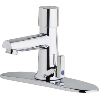 Click here to see Chicago Faucet 3502-8E2805ABCP Chicago Faucets 3502-8E2805ABCP Hot and Cold Water Metering Mixing Sink Faucet