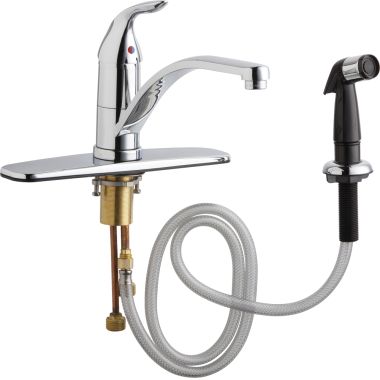 Click here to see Chicago Faucet 432-ABCP Chicago Faucets 432-ABCP Single Lever Hot and Cold Water Mixing Sink Faucet with Side Spray