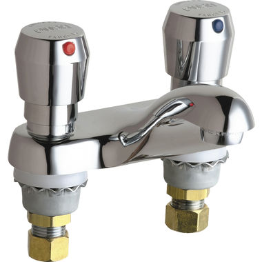 Click here to see Chicago Faucet 802-665ABCP Chicago Faucets 802-665ABCP Hot and Cold Water Metering Sink Faucet