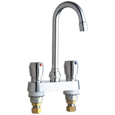 Click here to see Chicago Faucet 895-E35-665ABCP Chicago Faucets 895-E35-665ABCP Hot and Cold Water Metering Sink Faucet