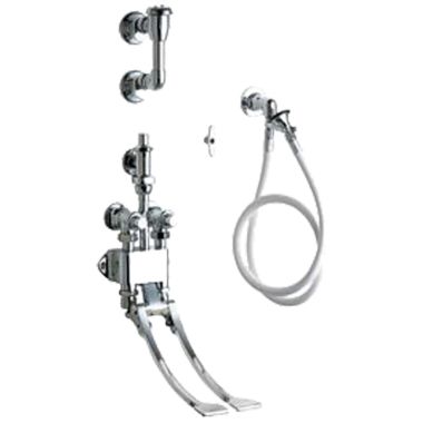 Click here to see Chicago Faucet 910-GSLOCP Chicago Faucets 910-GSLOCP Pedal Valve Bed Pan Cleaner with 4 Ft. White Vinyl Hose with Insulated Handle