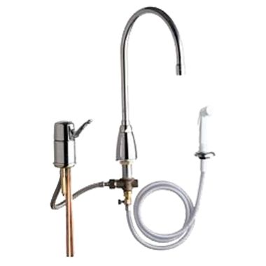 Click here to see Chicago Faucet 2304-GN10AE3SWGAB Chicago Faucets 2304-GN10AE3SWGAB Single Lever Hot and Cold Water Mixing Sink Faucet with Side Spray