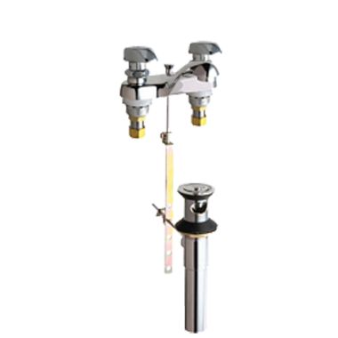 Click here to see Chicago Faucet 797-335ABCP Chicago Faucets 797-335ABCP Hot and Cold Water Metering Sink Faucet with Pop-up Waste