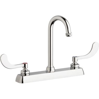 Click here to see Chicago Faucet W8D-GN1AE1-317ABCP Chicago Faucets W8D-GN1AE1-317ABCP Hot and Cold Water Workboard Sink Faucet