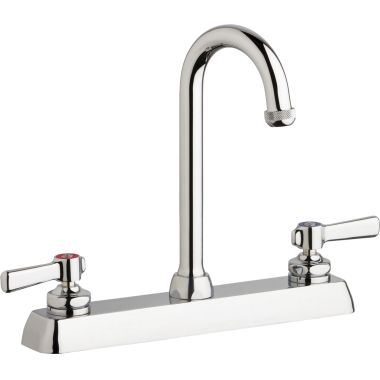 Click here to see Chicago Faucet W8D-GN1AE1-369ABCP Chicago Faucets W8D-GN1AE1-369ABCP Hot and Cold Water Workboard Sink Faucet