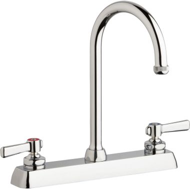 Click here to see Chicago Faucet W8D-GN2AE1-369ABCP Chicago Faucets W8D-GN2AE1-369ABCP Hot and Cold Water Workboard Sink Faucet