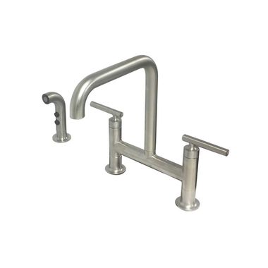 Click here to see Kohler 7548-4-VS Kohler Purist Two Handle Deck-Mount Bridge Faucet w/ Side Spray, Lever Handles, Vibrant Stainless - K-7548-4-VS