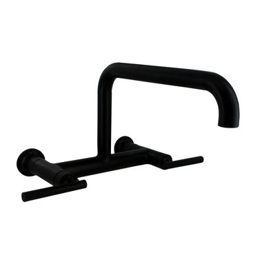 Click here to see Kohler 7549-4-BL Kohler Purist Two-Handle Wall-Mount Bridge Kitchen Faucet, Lever Handles, Matte Black - K-7549-4-BL