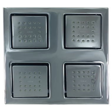 Click here to see Kohler 98740-CP Kohler Watertile 9-7/8in Ceiling-Mount Rain Shower Head with Four 22-Nozzle Sprayheads, 2.4 GPM, MasterClean, Polished Chrome - K-98740-CP