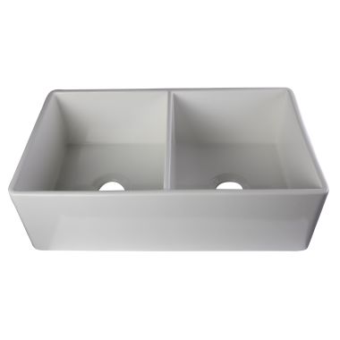 Click here to see Alfi AB538-W ALFI AB538-W Double Bowl Smooth Fireclay Farmhouse Apron Kitchen Sink, 33