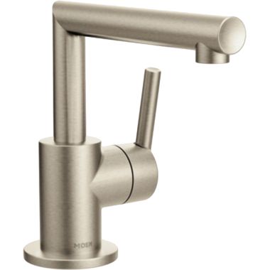 Click here to see Moen S43001BN Moen Arris Single-Handle Brushed Nickel Bathroom Faucet with Metal Pop-Up, 1.2 GPM, ADA Lever Handle, Single-Hole, WaterSense - S43001BN