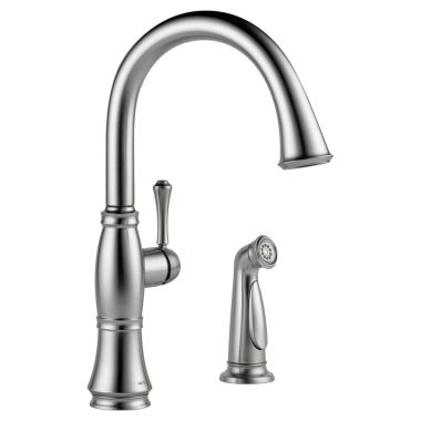 Click here to see Delta 4297-AR-DST Delta Cassidy Single-Handle Deck-Mount Arctic Stainless Kitchen Faucet with Side Spray, 1.8 GPM, Lever Handle, Diamond Seal Technology, Ceramic Cartridge - 4297-AR-DST 4297-AR-DST