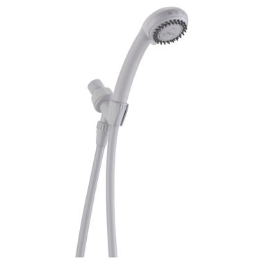 Click here to see Delta 59202-WH-PK Delta Universal Showering Fundamentals 4-Setting Wall-Mount Hand Shower with Dual Check Valves, 2.5 GPM, White - 59202-WH-PK