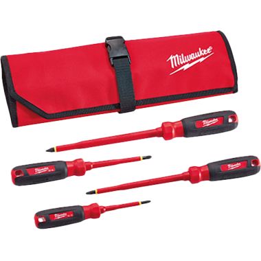 Click here to see Milwaukee 48-22-2204 Milwaukee 48-22-2204 4 PC 1000V Insulated Screwdriver Set w/ Roll Pouch