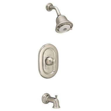 Click here to see American Standard T440.508.295 American Standard Quentin 2.0 GPM Brushed Nickel Tub and Shower Trim Kit with FloWise Showerhead, Pressure Balance Valve Cartridge, Metal Lever Handle - T440.508.295