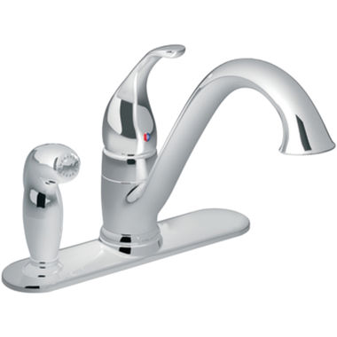 Click here to see Moen 7835 Moen Single Handle Low Arc Kitchen Faucet w/ Side Spray in Deck Plate, Chrome - 7835