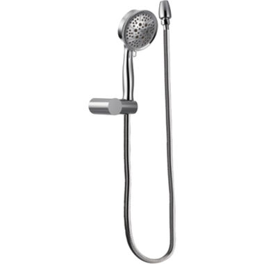 Click here to see Moen 3636EP Moen 4-3/8in Four-Function Wall-Mount Hand Shower with Bracket and 69in Hose, Round, Eco-Performance, 2 GPM, WaterSense, Chrome - 3636EP