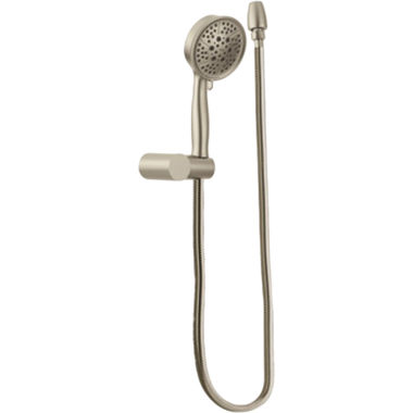 Click here to see Moen 3636EPBN Moen 4-3/8in Four-Function Wall-Mount Hand Shower with Bracket and 69in Hose, Round, Eco-Performance, LifeShine Finish, 2 GPM, WaterSense, Brushed Nickel - 3636EPBN
