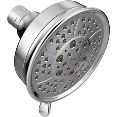 Click here to see Moen 3638EP Moen Four-Spray Function Shower Head, Round, 4-3/8in Diameter Face, Eco-Performance, Nonmetallic Spray Face, 1.75 GPM, Chrome - 3638EP