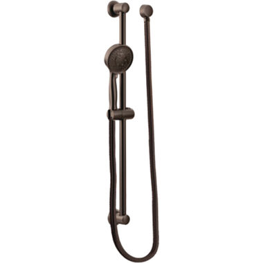 Click here to see Moen 3667EPORB Moen 4-3/8in Four-Function Handheld Shower with 30in Slide Bar, Round, Eco-Performance, 1.75 GPM, WaterSense, Oil Rubbed Bronze - 3667EPORB