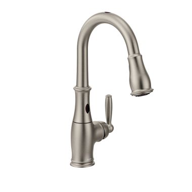 Click here to see Moen 7185ESRS Moen Brantford MotionSense Single Handle High Arc Pull-Down Kitchen Faucet, Spot Resist Stainless - 7185ESRS