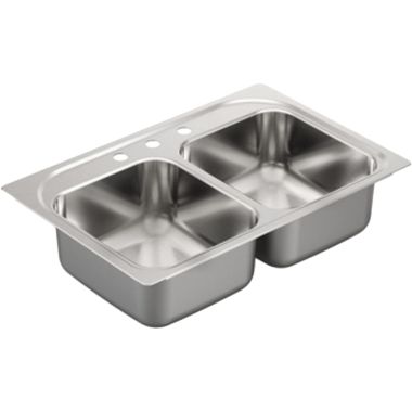 Click here to see Moen G182113 Moen G182113 1800 Series Stainless Steel 18 Gauge Double Bowl Drop In Sink