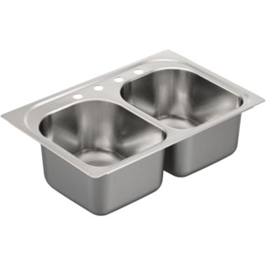 Click here to see Moen G182574 Moen G182574 1800 Series Stainless Steel 18 Gauge Double Bowl Drop In Sink