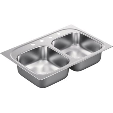 Click here to see Moen G202154 Moen G202154 2000 Series Stainless Steel 20 Gauge Double Bowl Drop In Sink
