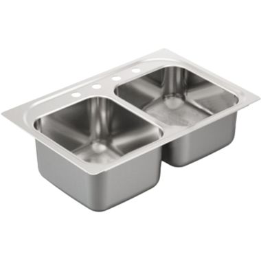 Click here to see Moen G202334 Moen G202334 2000 Series Stainless Steel 20 Gauge Double Bowl Drop In Sink