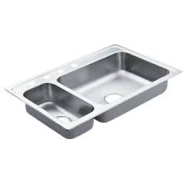Click here to see Moen G202854 Moen G202854 2000 Series Stainless Steel 20 Gauge Double Bowl Drop In Sink