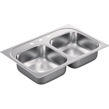 Click here to see Moen G222173 Moen G222173 2200 Series Stainless Steel 22 Gauge Double Bowl Drop In Sink