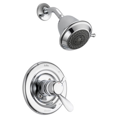 Click here to see Delta T17230 Delta Classic Monitor 17 Series Two-Handle Shower Faucet with Volume Control, 5-Setting Rain Showerhead, 1.75 GPM, Lever Handles, Chrome - T17230