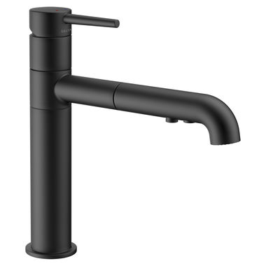 Click here to see Delta 4159-BL-DST Delta Trinsic One-Handle Pull-Out Kitchen Faucet, 1.8 GPM, Lever Handle, Matte Black - 4159-BL-DST