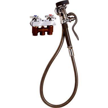 Click here to see T&S Brass B-0105 T&S BRASS B-0105 SPRAY VALVE AND WALL HOOK OUTLET WITH STAINLESS STEEL HOSE AND