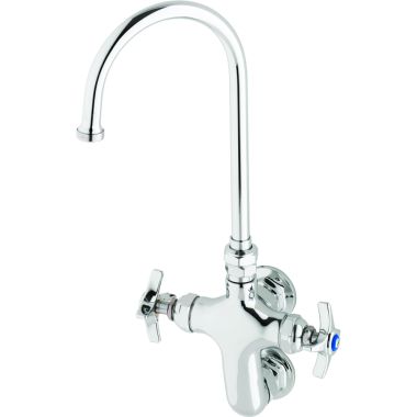 Click here to see T&S Brass B-0316 T&S Brass B-0316 Vertical Double Pantry Faucet, Wall Mount, Swivel Gooseneck