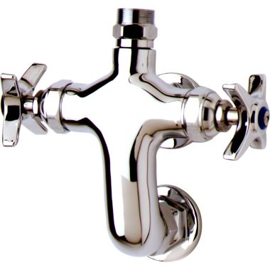Click here to see T&S Brass B-0316-LN T&S BRASS B-0316-LN WALL MOUNT SWIVEL BASE FAUCET,VERTICAL HOT & COLD