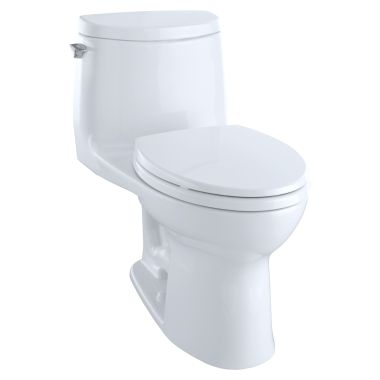 Click here to see Toto MS604114CUFG#01 Toto UltraMax II One-Piece Elongated Universal Height Toilet with CeFiONtect, 1.0 GPF, Cotton White - MS604114CUFG#01