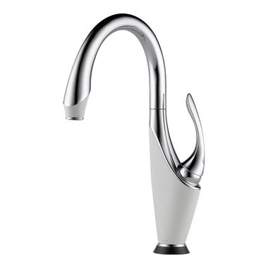Click here to see Brizo 64055LF-PCMW Brizo 64055LF-PCMW Vuelo Single Handle Waterfall Kitchen Faucet w/ Smart Touch, Chrome/Matte White