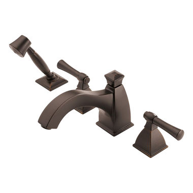 Click here to see Brizo T67740-RB Brizo Vesi Two-Handle Roman Tub Faucet Trim with Hand Shower, 4-Hole, Low-Arc Spout, 1.75 GPM, Lever Handles, ADA, Venetian Bronze - T67740-RB
