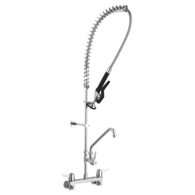 Click here to see Delta 55C1583 Delta 55C1583 CER-TECK 8-Inch Wallmount Deckmount Pre-Rinse Faucet, Spray Hose w/ Faucet, Hooded Lever Handles