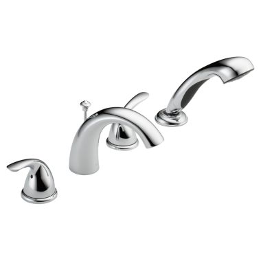 Click here to see Delta T4705 Delta Classic Two-Handle Roman Tub Faucet Trim with 1.75 GPM Single-Setting Handshower, Arc Spout, Lever Handles, Chrome - T4705