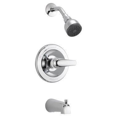 Click here to see Peerless PTT188753 Peerless Core Round Single-Handle Pressure Balance Tub and Shower Faucet with Slip-On Tub Spout, 1.5 GPM, Lever Handle, Polished Chrome - PTT188753