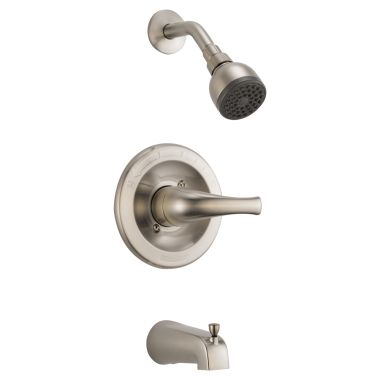 Click here to see Peerless PTT188773-BN Peerless Round Single-Handle Pressure Balance Tub and Shower Faucet with Diverting Tub Spouts, 1-Function 1.5 GPM, Brushed Nickel - PTT188773-BN