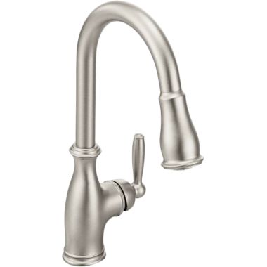 Click here to see Moen 7185SRS Moen Brantford Single Handle High Arc Pull-Down Kitchen Faucet, Spot Resist Stainless - 7185SRS