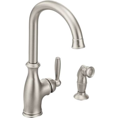 Click here to see Moen 7735SRS Moen Brantford Single-Handle High-Arc Kitchen Faucet w/ Side Spray, Spot Resist Stainless - 7735SRS
