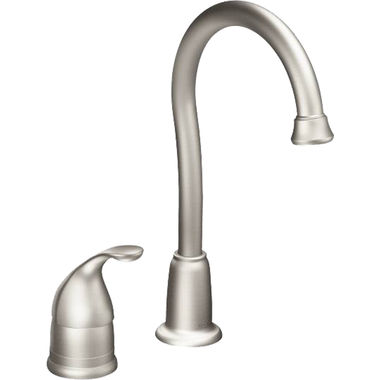 Click here to see Moen 4905SRS Moen Camerist Single Handle High Arc Bar/Prep Faucet, 2 Hole, Spot Resist Stainless - 4905SRS