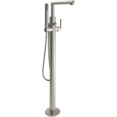 Click here to see Moen S93005BN Moen Arris Single-Handle Freestanding Tub Filler Trim with 1.75 GPM One-Function Hand Shower, Lever Handle, M-PACT, Brushed Nickel - S93005BN
