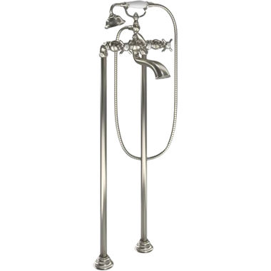 Click here to see Moen S22105BN Moen Weymouth Two-Handle Dual-Mount Tub Filler Trim with 1.75 GPM One-Function Hand Shower, Cross Handles, Brushed Nickel - S22105BN